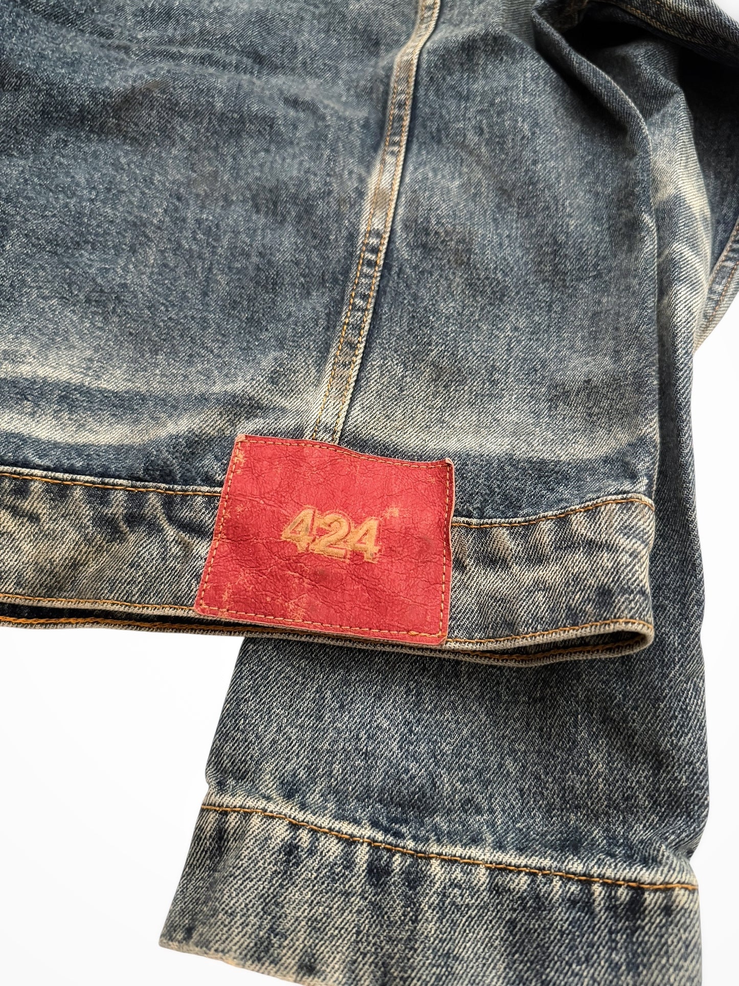 Sun Faded Denim Pleated Trucker Jacket