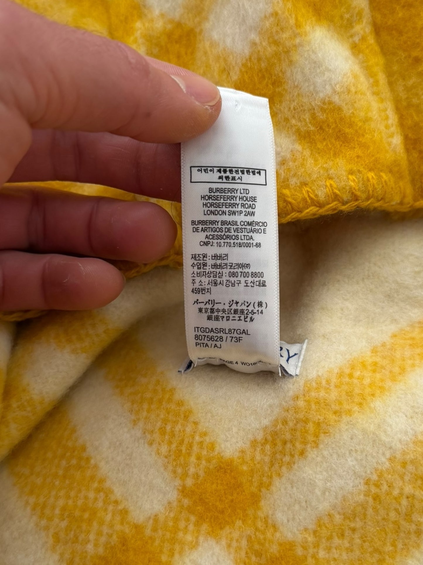 Wool Yellow Check Hooded Scarf