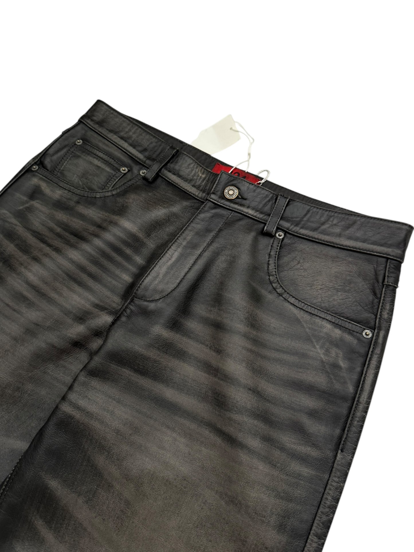 Leather Jeans Rub Distressed Pants