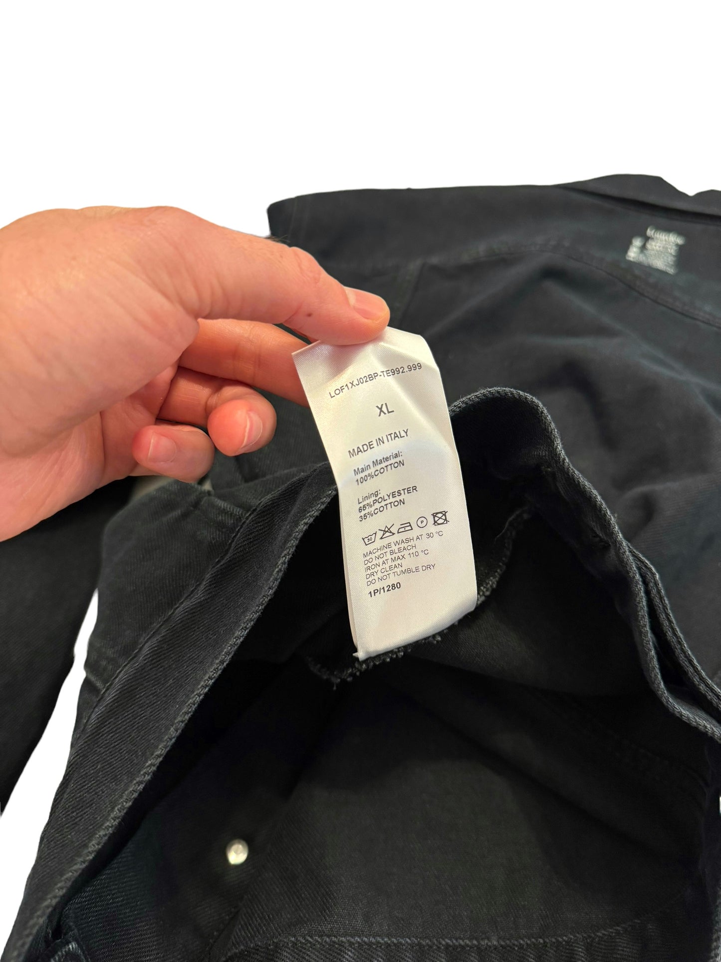 Washtag Print Black Denim Jacket