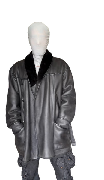 1980’s Long Buckle Sheepskin Leather Flight Coat