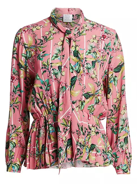 Ribbon Back Blue Floral Viscose Blouse