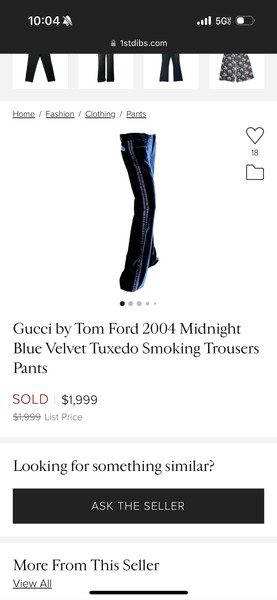 2004 By Tom Ford “Midnight Blue” Velvet Smoking Pants