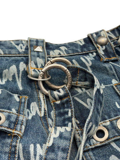 Runway Script Denim Raver Skirt