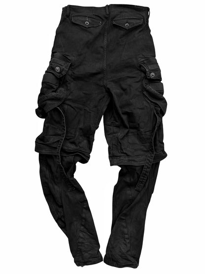 Layered Denim Gas Mask Cargo Pants