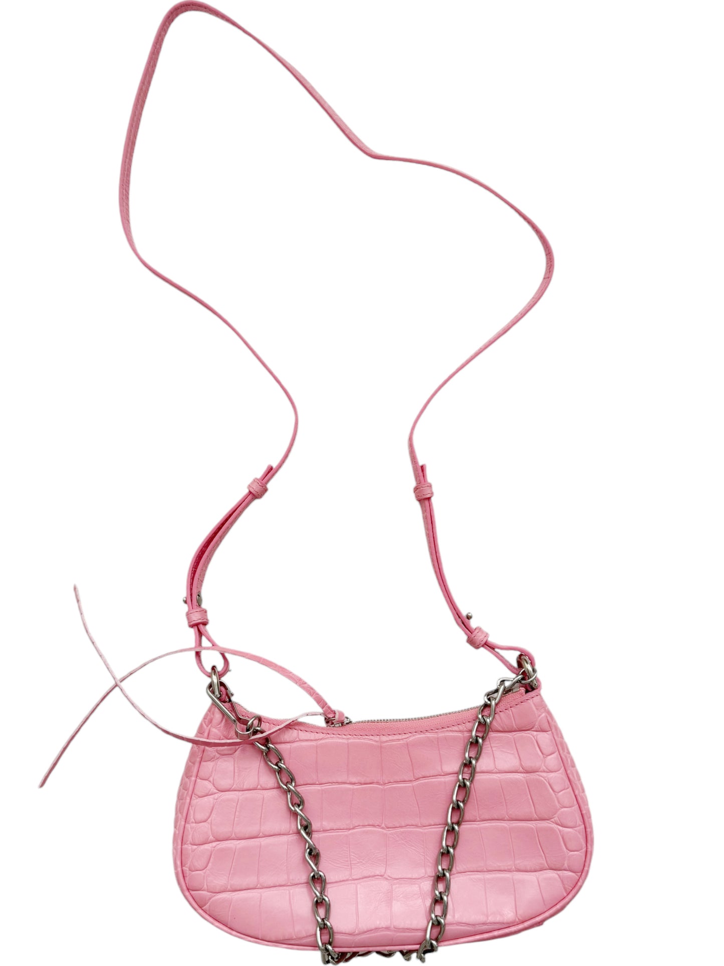 Croc Embossed Pink La Cagole Chain Bag