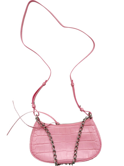 Croc Embossed Pink La Cagole Chain Bag