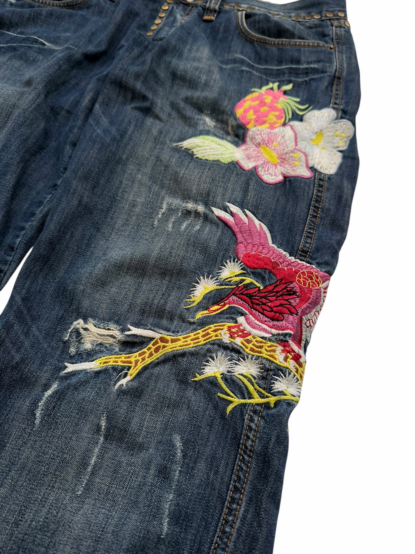 Hawaii Aloha Embroidered Stud Denim