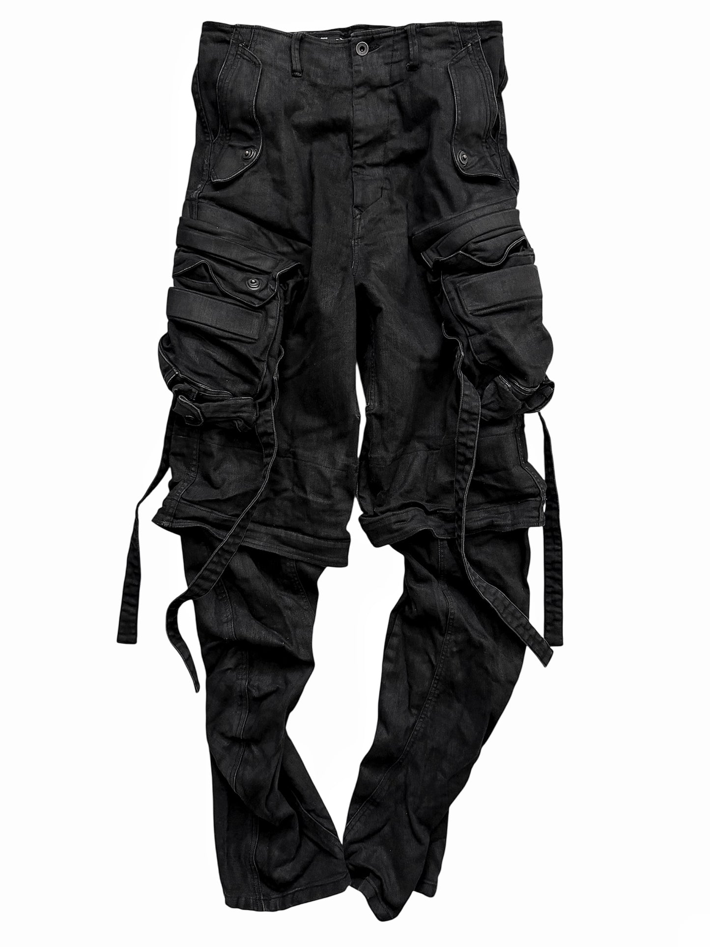 Layered Denim Gas Mask Cargo Pants