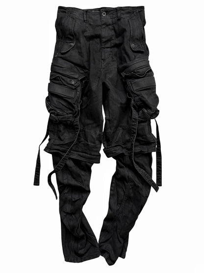 Layered Denim Gas Mask Cargo Pants