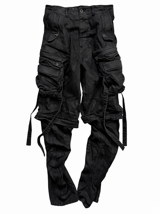 Layered Denim Gas Mask Cargo Pants