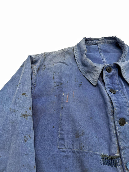1930’s Distressed Repaired Indigo French Workwear Chore Jacket