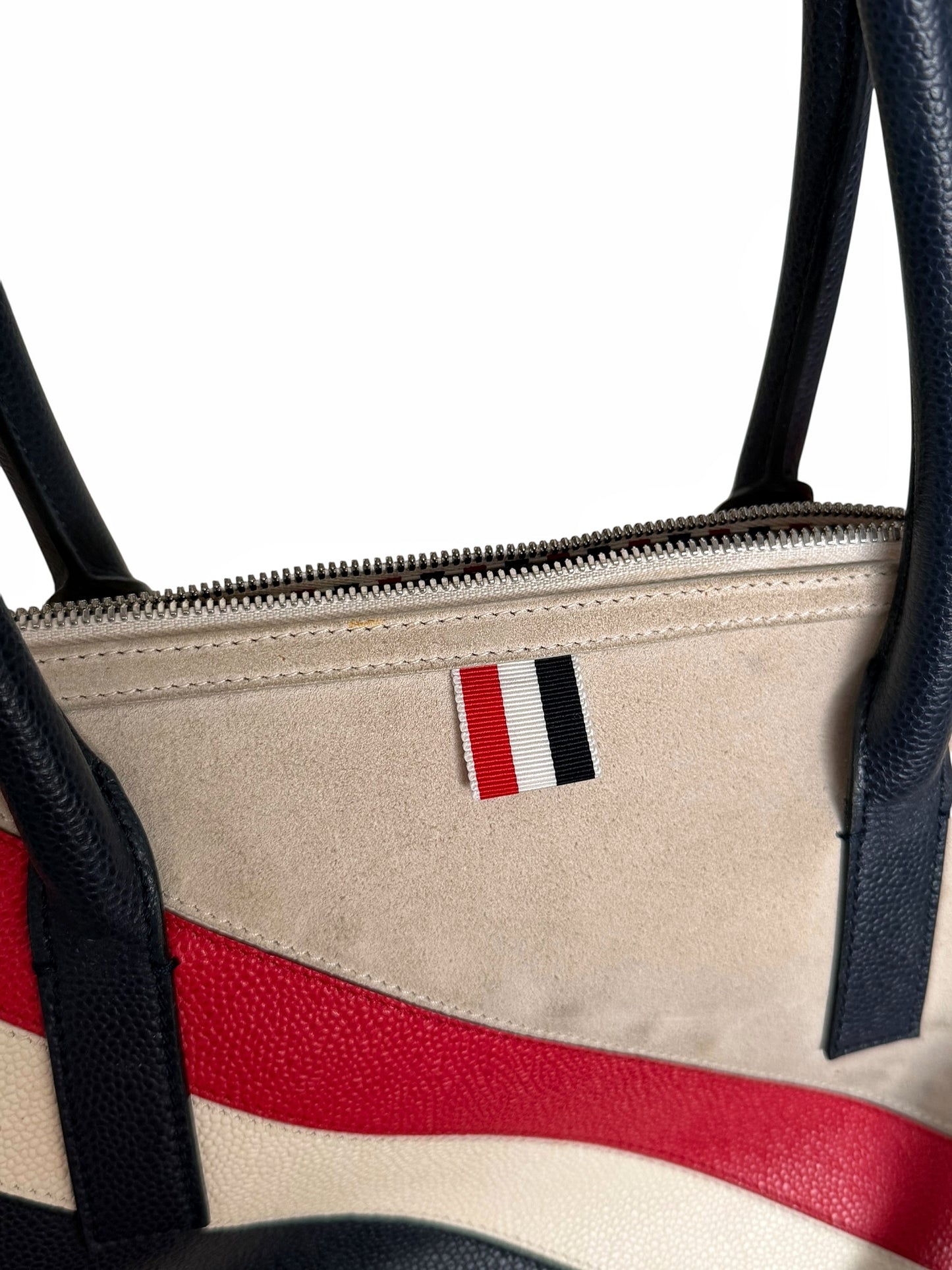 Suede Pebble Leather Stripe Duffle Bag
