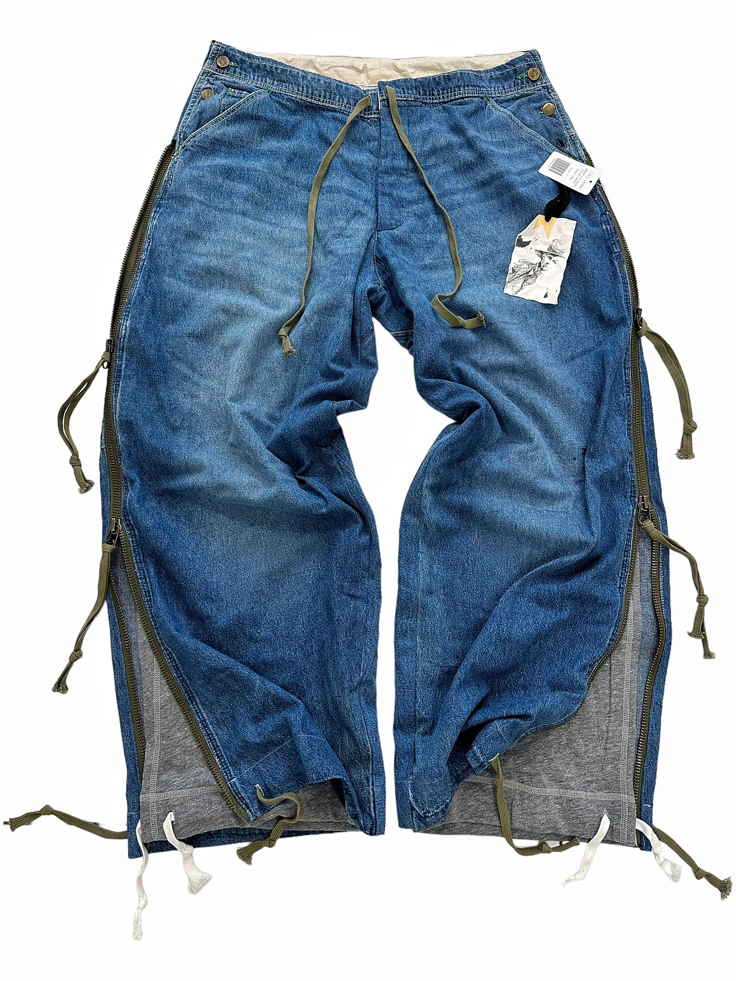 Vintage Reconstructed Layer Baggy Zip Denims