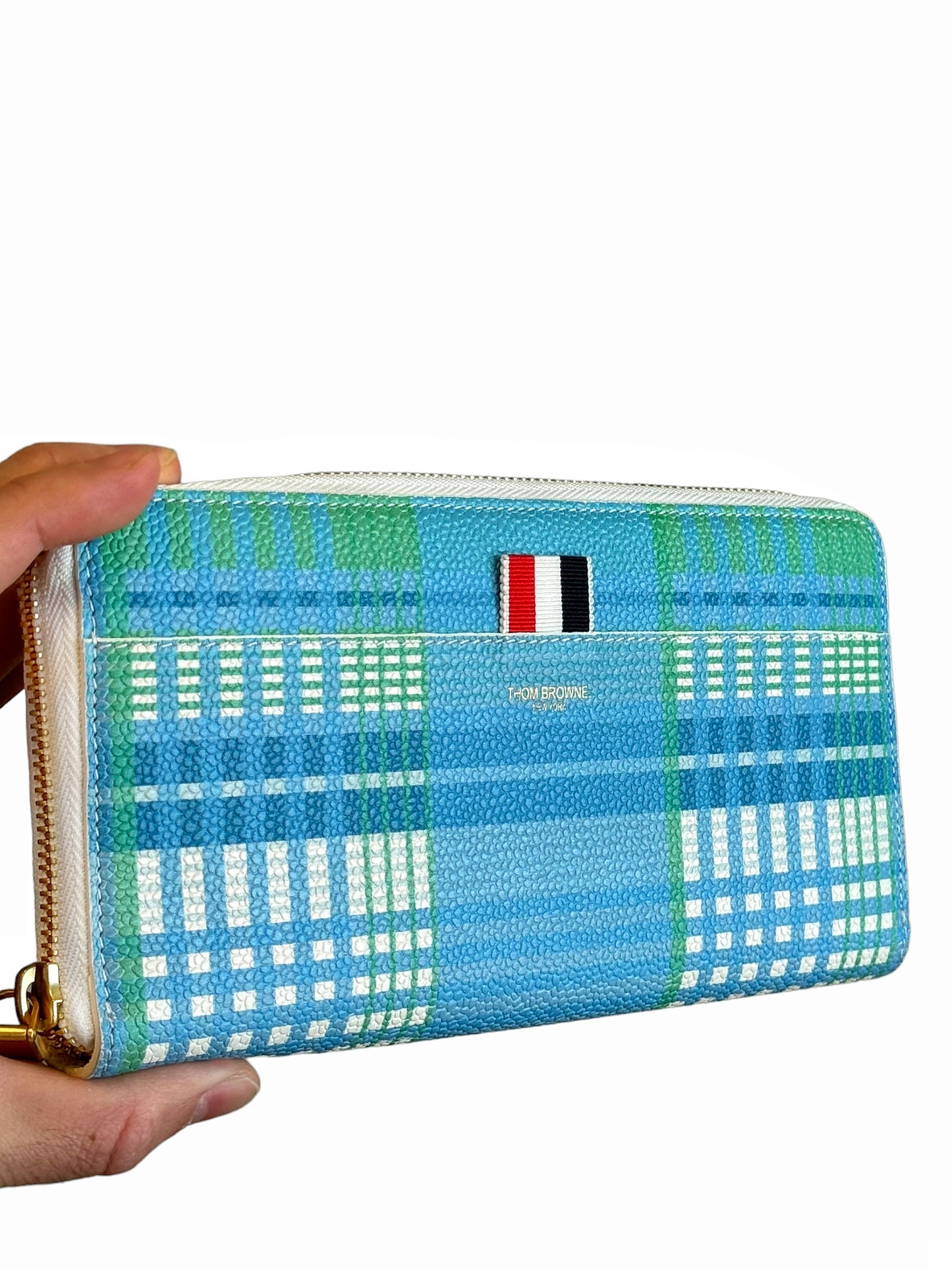 Plaid Blue Pebble Leather Wallet