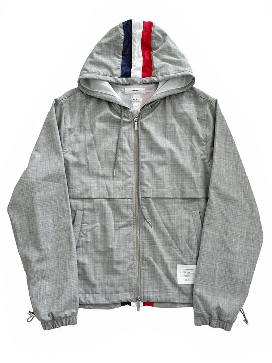 Center Stripe Wool Windbreaker Hood Jacket