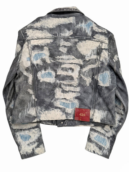 Distressed Leather (Denim Effect) Trucker Jacket