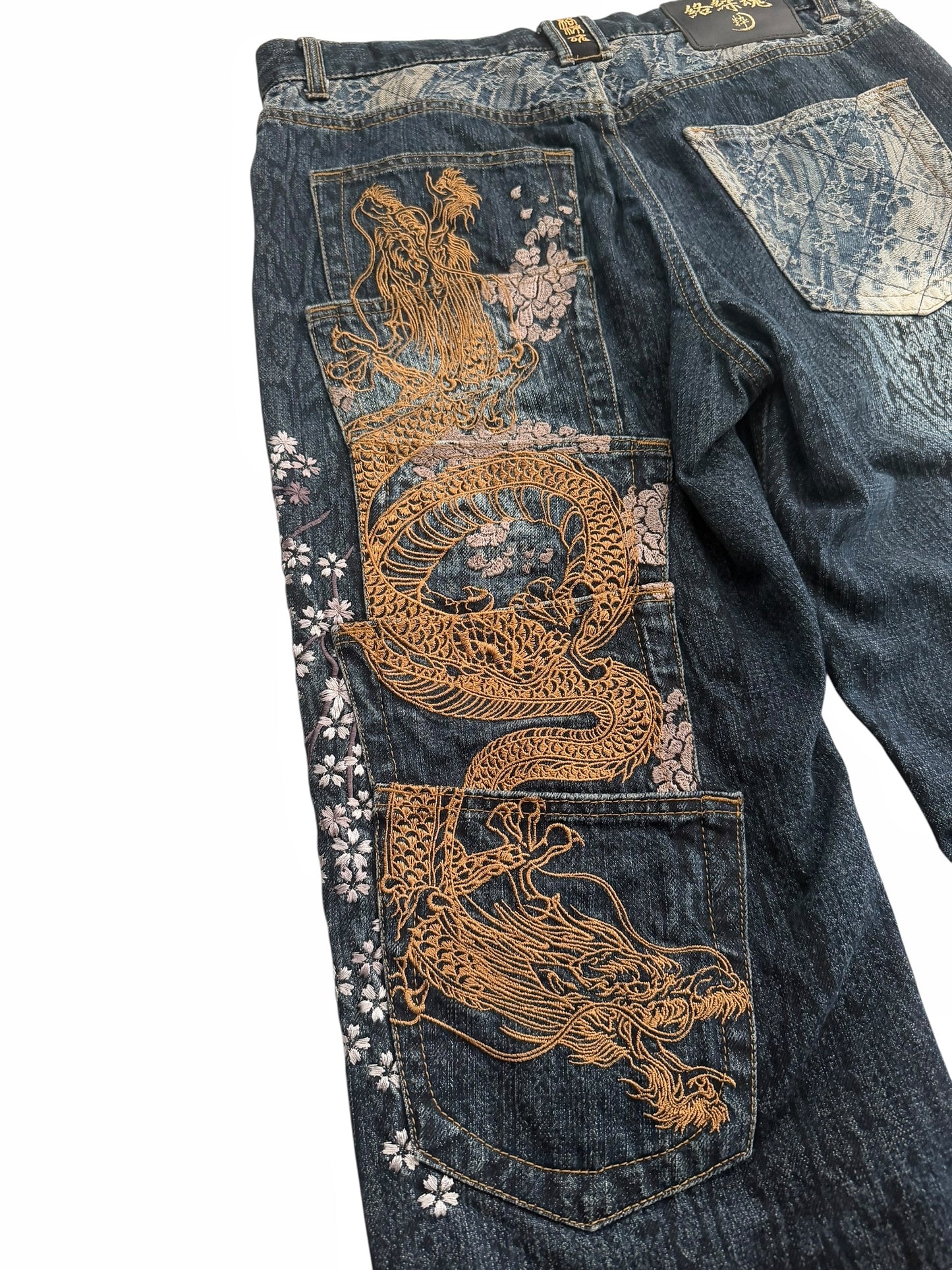 Dragon Embroidered Multipocket Snake Denim