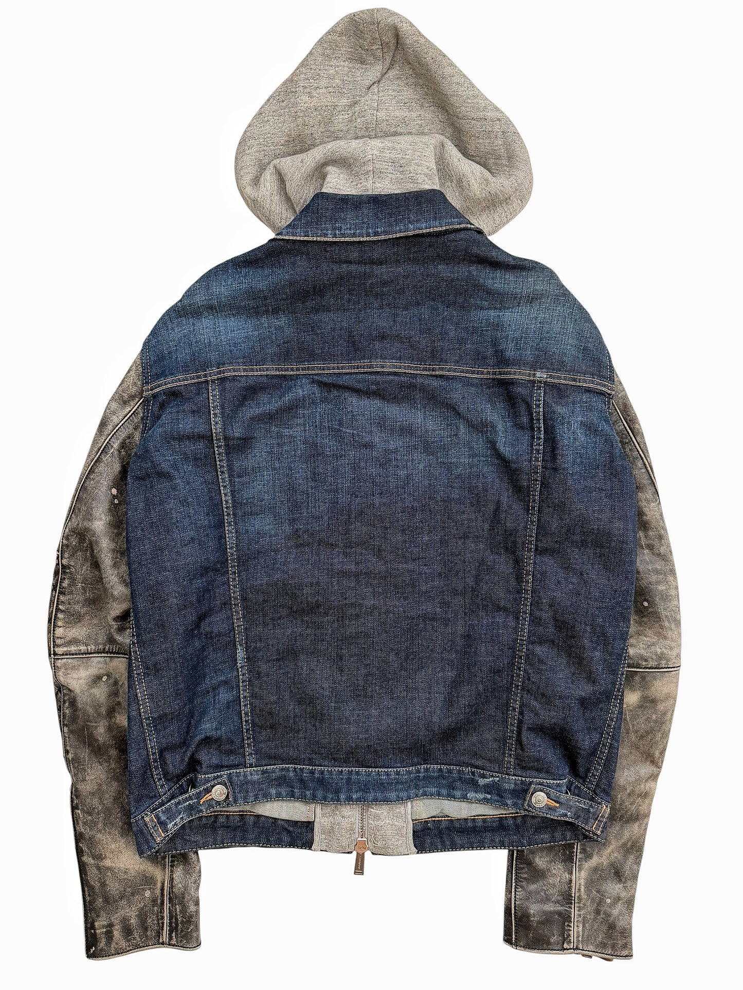 2018 Hybrid Dan Leather Denim Hooded Jacket