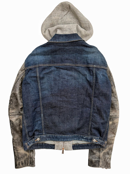2018 Hybrid Dan Leather Denim Hooded Jacket