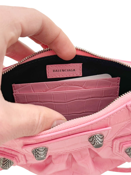 Croc Embossed Pink La Cagole Chain Bag