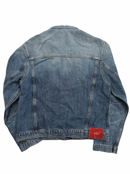 Japanese Wash Mandarin Collar Pleated Denim Trucker