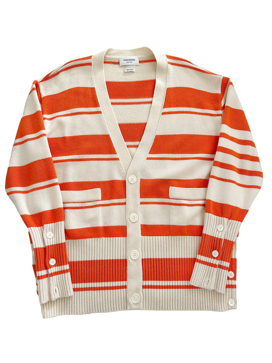 Oversized Cashmere Orange Stripe Cardigan