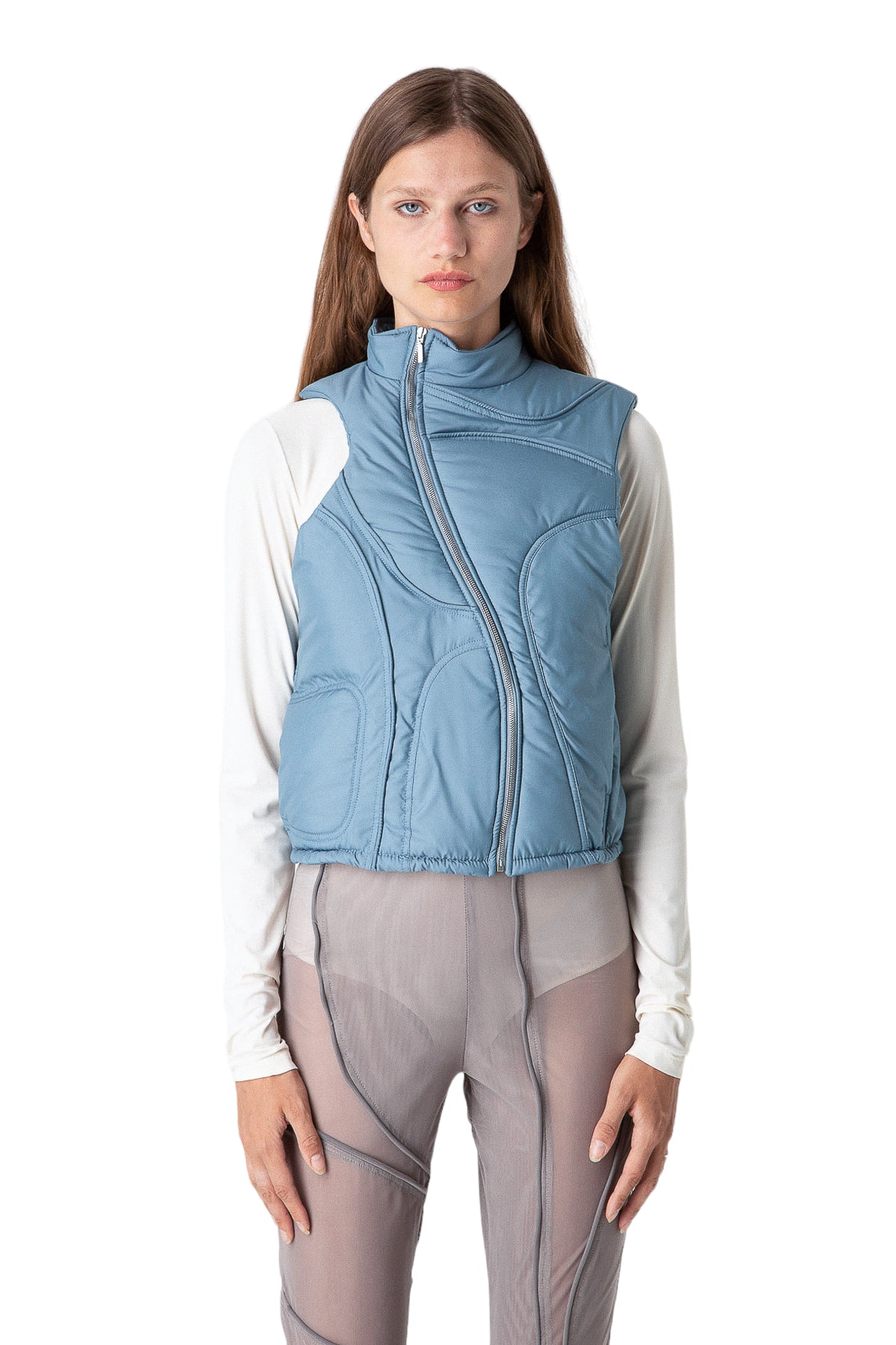 Recycled Asymmetric Puffer Zip Vest