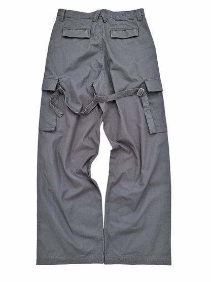 Grey Relaxed Fit Strap Cargo Pants