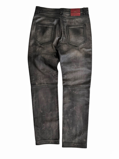 Leather Jeans Rub Distressed Pants