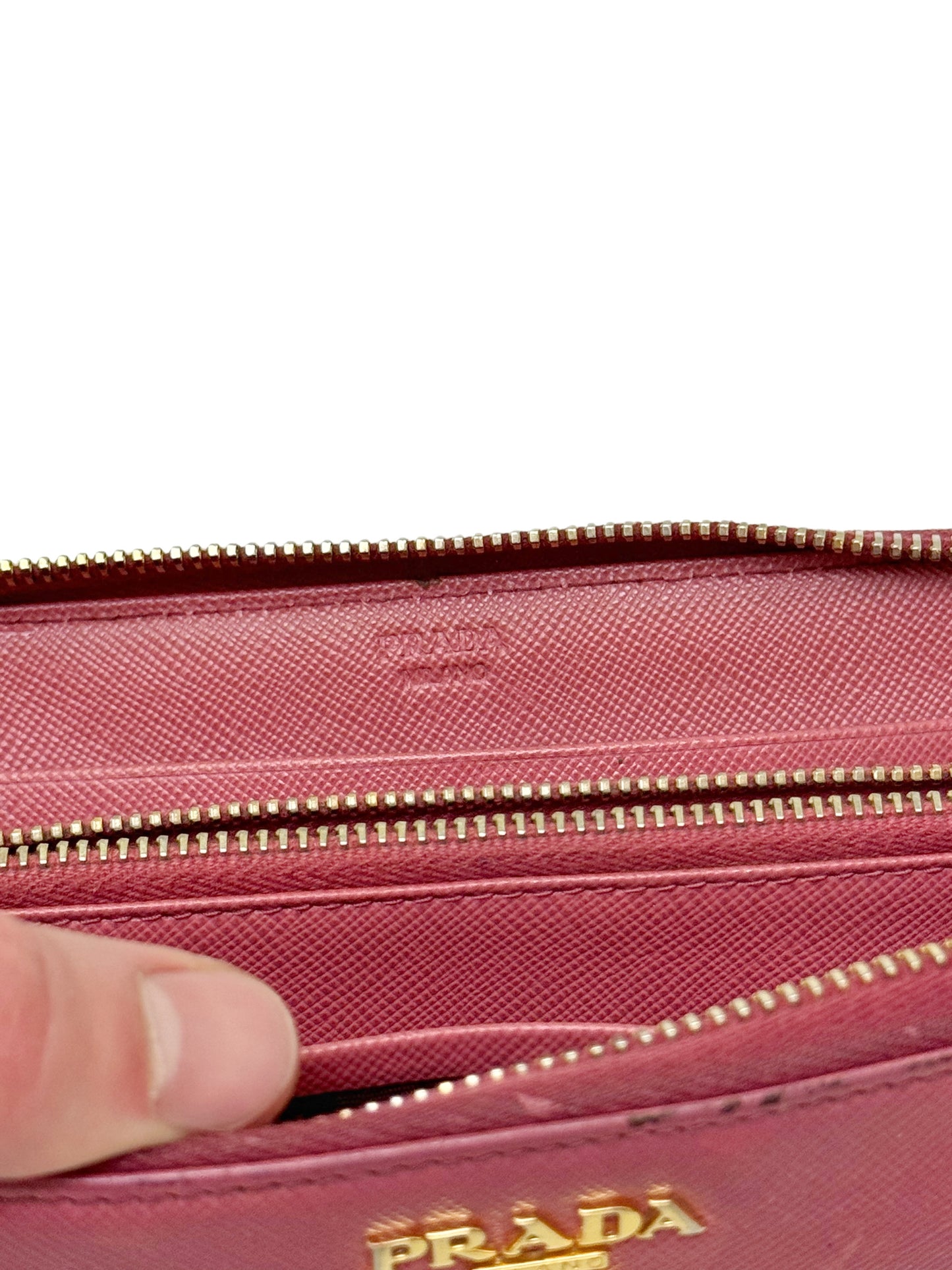 Pink Leather Zip Saffiano Wallet