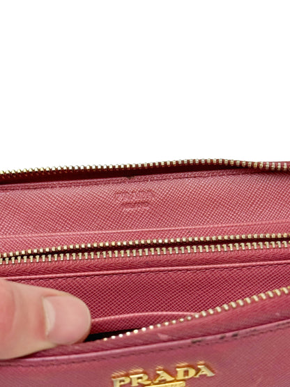 Pink Leather Zip Saffiano Wallet