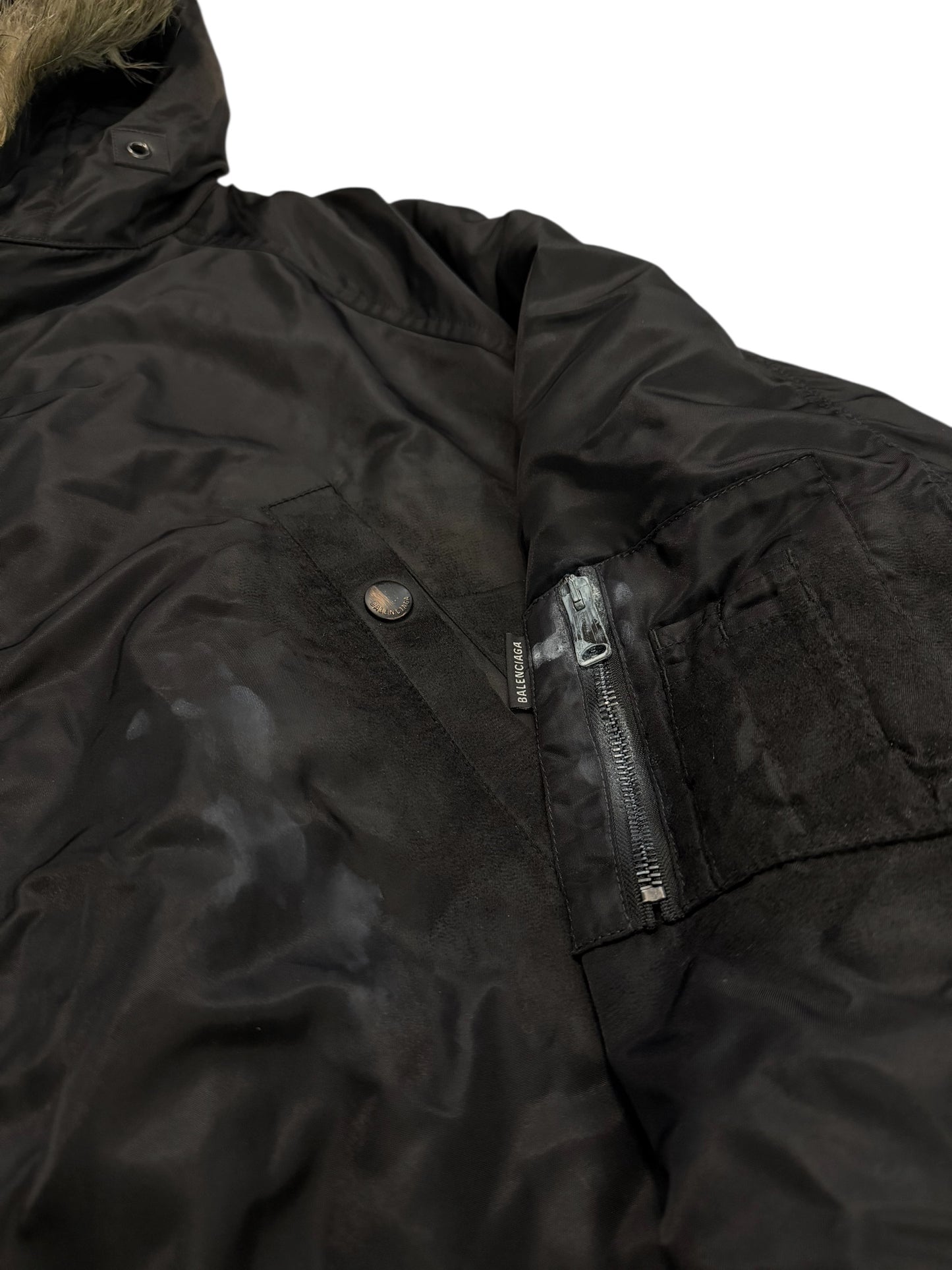 Graffiti Distressed Mud Fur Hood Parka
