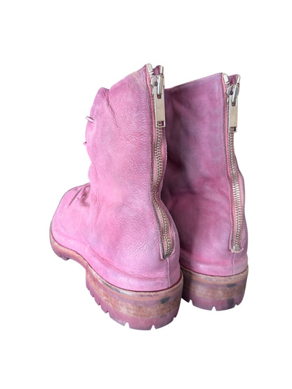 Overdyed Pink Leather Lace Up Marathon Boot