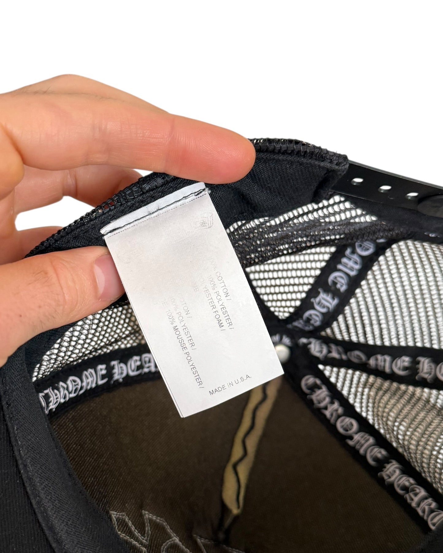 Vintage Triple White Leather Cross Trucker Hat