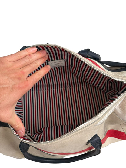 Suede Pebble Leather Stripe Duffle Bag