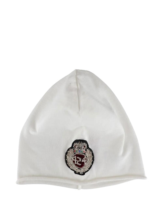 White Creat Embroidered Patch Beanie