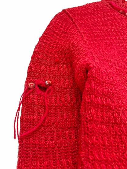 Deconstructed Cropped Distressed Red Knit Sweater