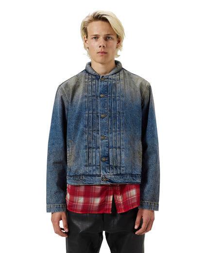 Japanese Wash Mandarin Collar Pleated Denim Trucker