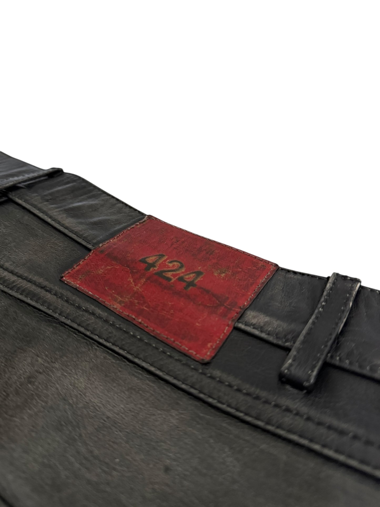 Leather Jeans Rub Distressed Pants