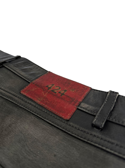 Leather Jeans Rub Distressed Pants