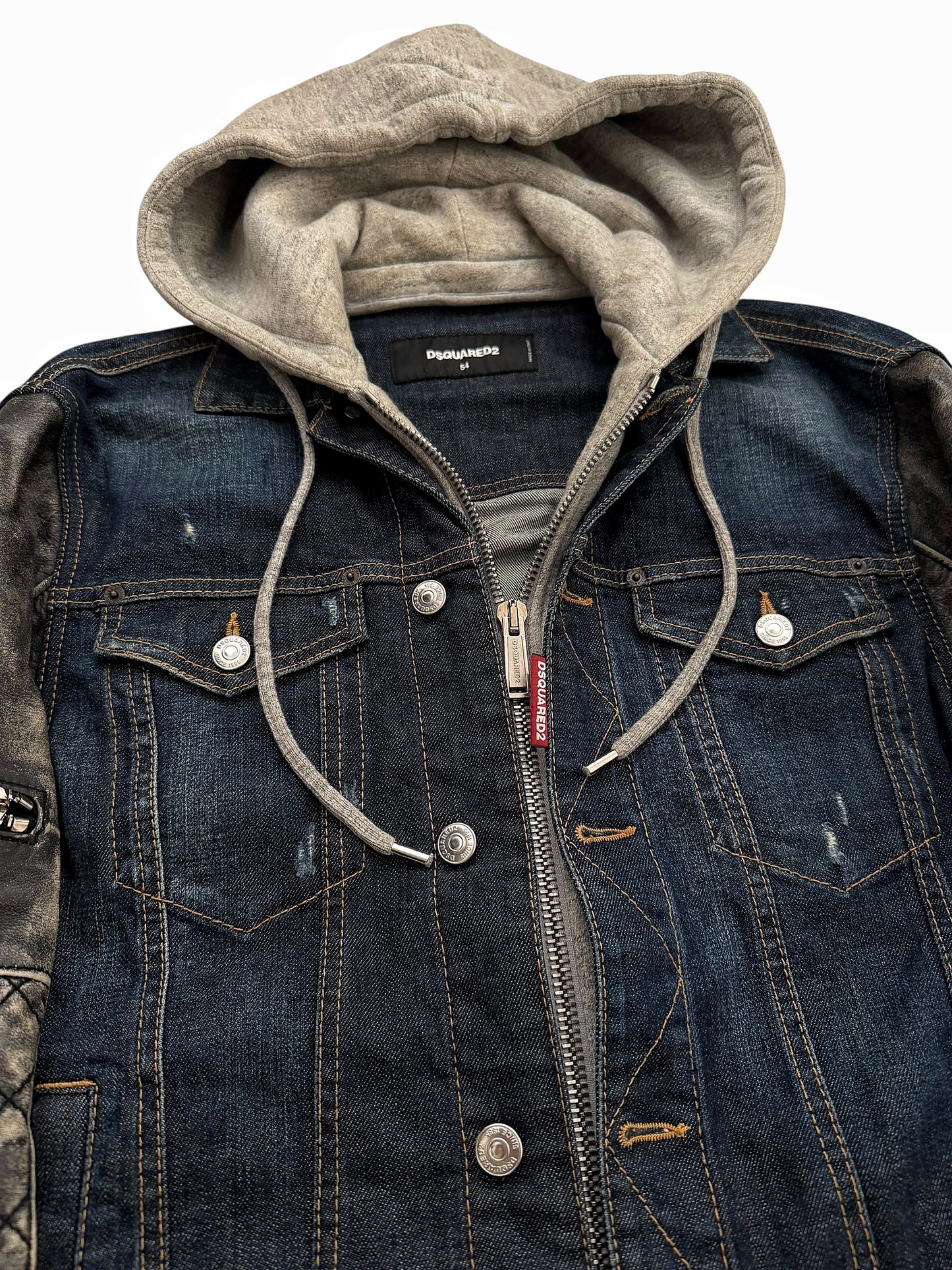 2018 Hybrid Dan Leather Denim Hooded Jacket
