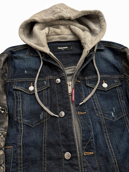 2018 Hybrid Dan Leather Denim Hooded Jacket