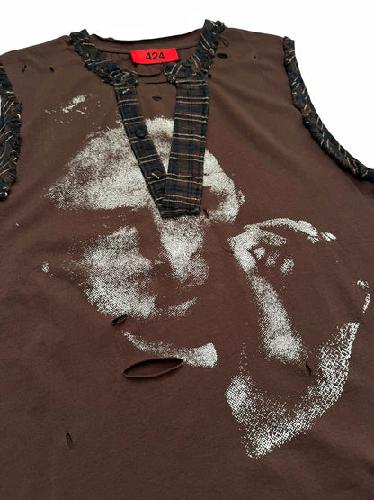 Dracula Print Vintage Distressed Layered Tank Tee