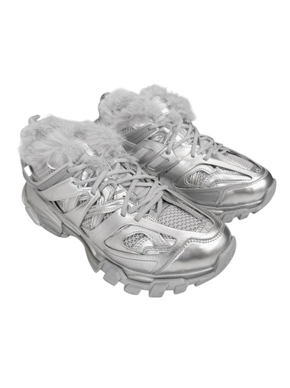 Metallic Silver Fur Track Runner