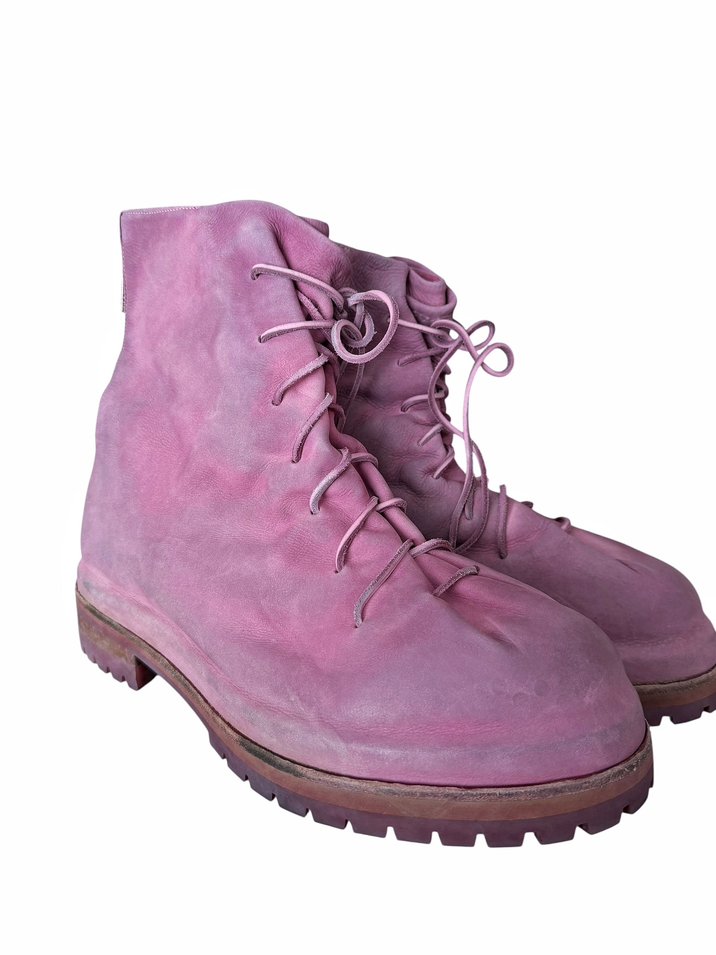 Overdyed Pink Leather Lace Up Marathon Boot