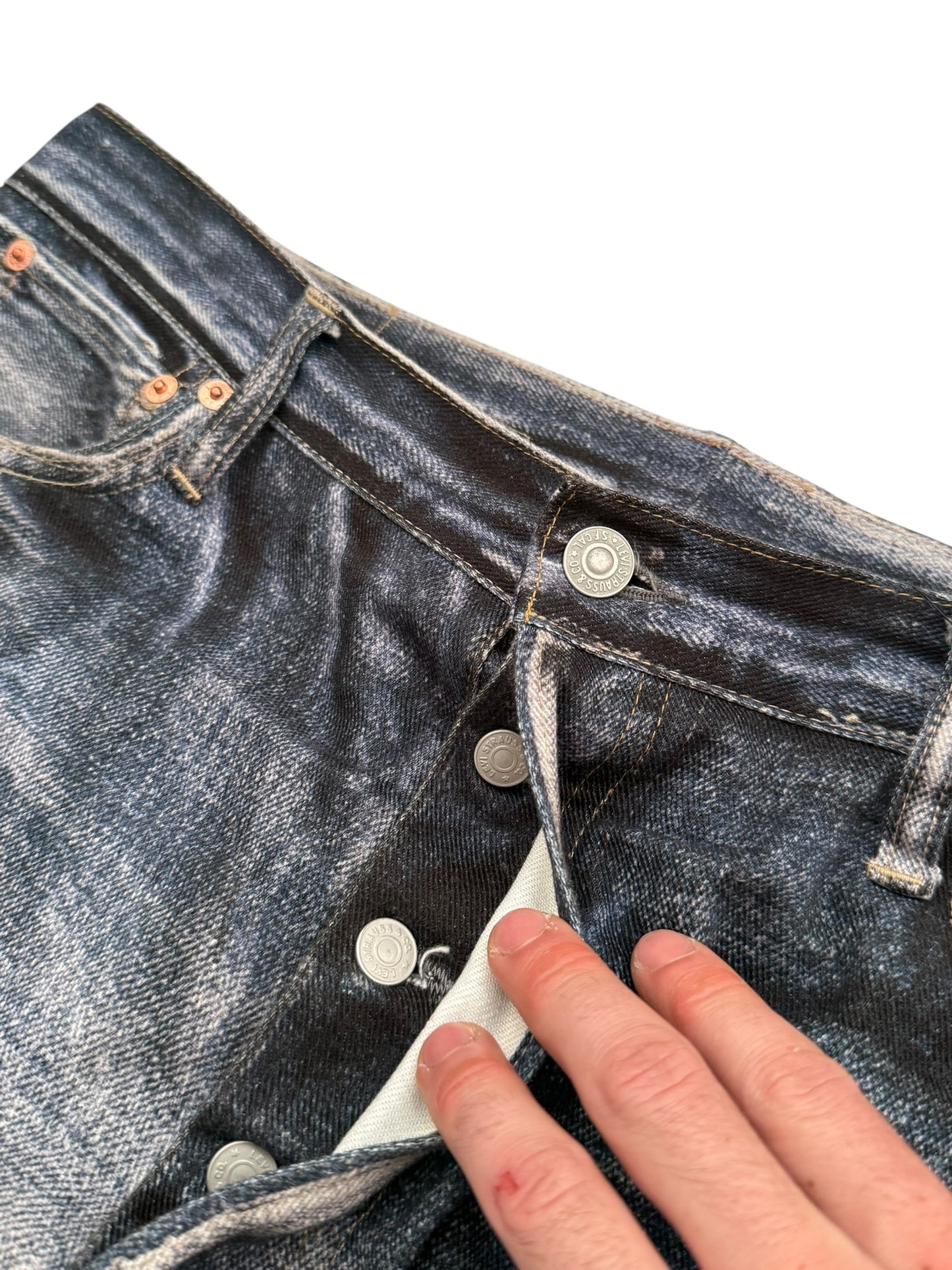 Trompe L’oeil Printed Baggy Belted Denim