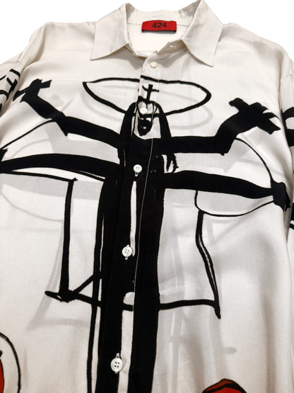 Unreleased Crucifix Crucifixion Abstract Silky Shirt