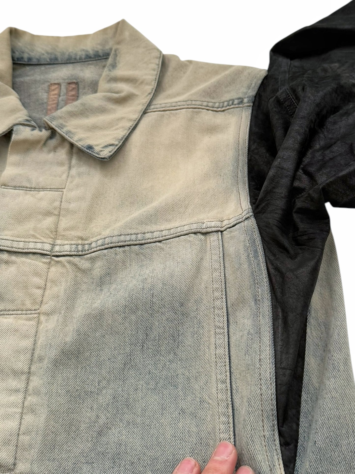 Crust Oiled Leather Stooge Trucker Denim Jacket