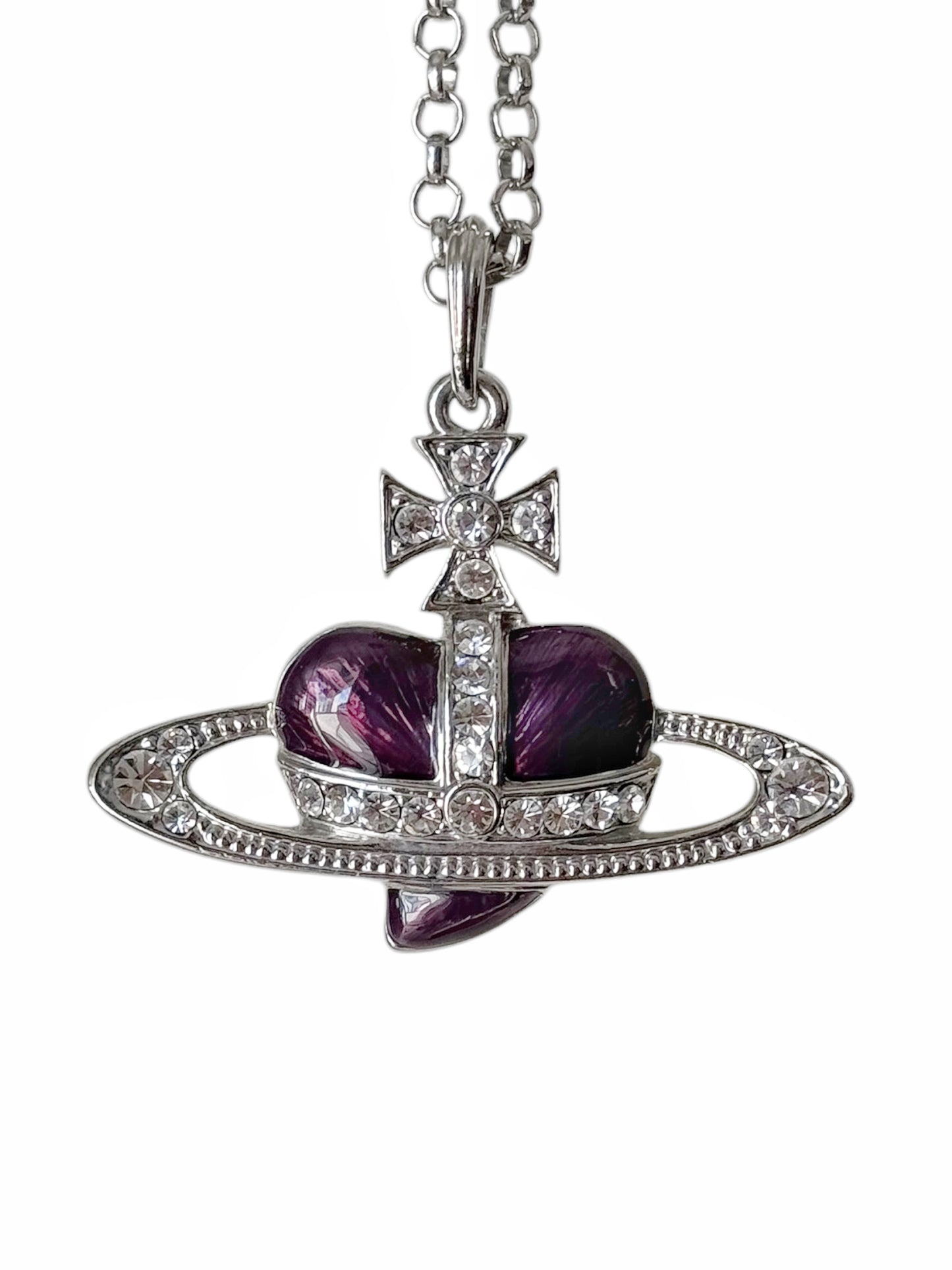 BIG Purple Heart Crystal Pendant Planet Chain